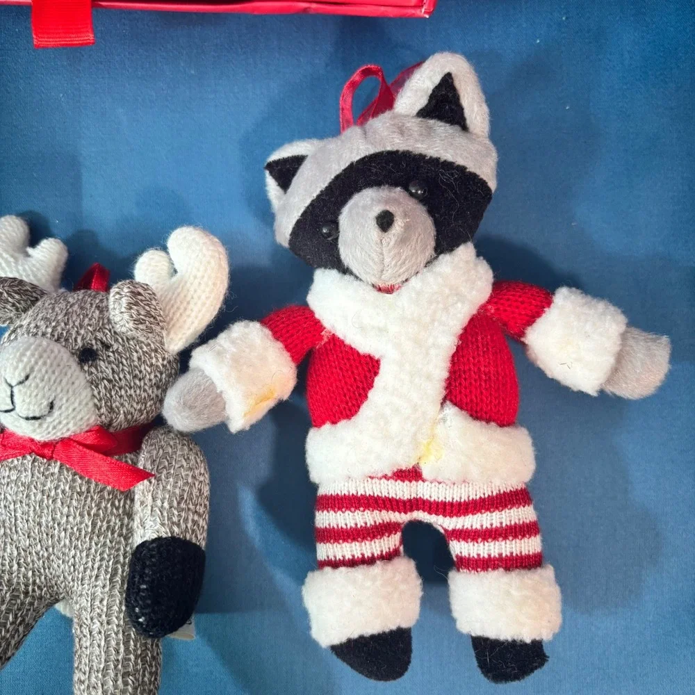 Midwest Cannon Falls Knit Christmas Ornaments Sock Monkey Moose Raccoon Lot of 3